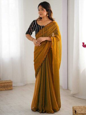 Mustard Color Chiffon Saree
