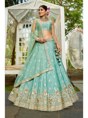 Sea Green Color Chiffon Lehenga Choli