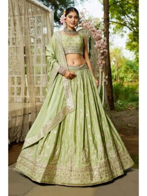 Pista Color Chiffon Lehenga Choli