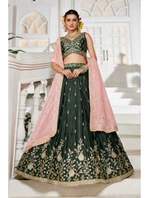 Olive Color Chiffon Lehenga Choli