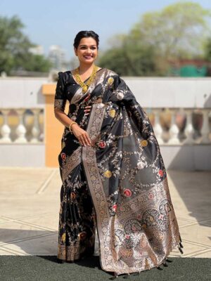 Black Color Banarasi Silk Saree