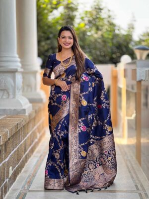 Nevy Blue Color Banarasi Silk Saree