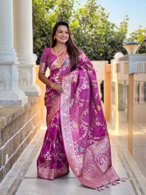 Onion Color Banarasi Silk Saree