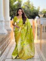 Parrot Green Color Banarasi Silk Saree