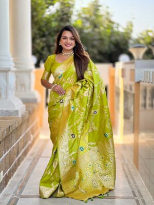 Parrot Green Color Banarasi Silk Saree