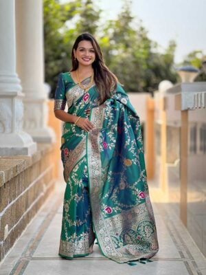 Rama Color Banarasi Silk Saree