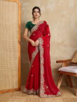 Red  Color Frendy Chiffon Saree