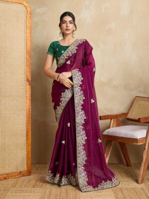 Purple Color Frendy Chiffon Saree