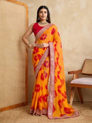 Yellow Color Georgette Saree