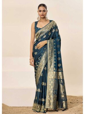 Petrol Color Satin Silk Saree