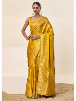 Yellow Color Satin Silk Saree