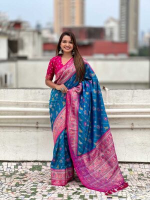 Sea Green Color Patola Silk Saree