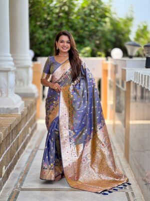 Grey Color Banarasi Silk Saree
