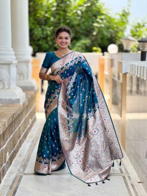 Morpich Color Banarasi Silk Saree