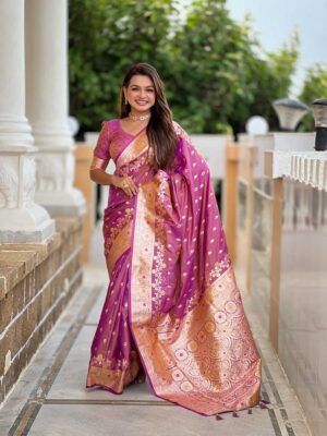 Onion Color Banarasi Silk Saree