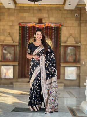 Black Color Banarasi Silk Saree