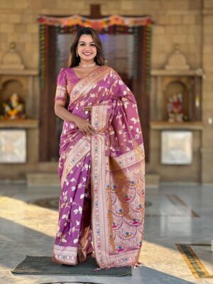 Onion Color Banarasi Silk Saree