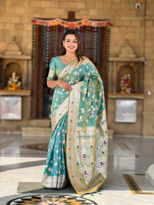 Sea Green Color Banarasi Silk Saree