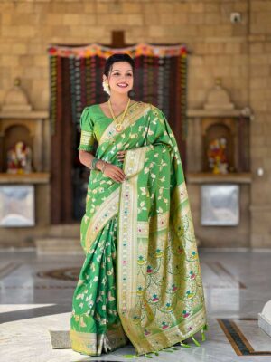 Parrot Green Color Banarasi Silk Saree