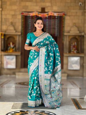 Rama Color Banarasi Silk Saree