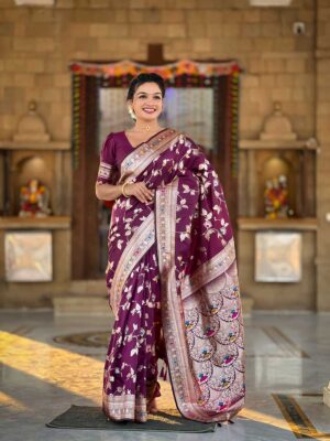 Wine Color Banarasi Silk Saree
