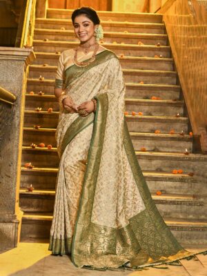 Dark Green Color Banarasi Silk Saree