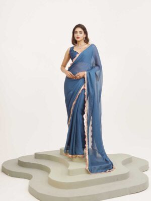 Teal Color Chiffon Saree