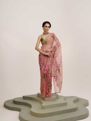 Pink Color Organza Saree