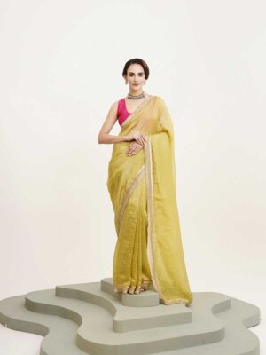 Lime Yellow Color Silk blend  Saree