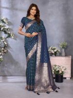 Teal Blue Color Banarasi Silk Saree