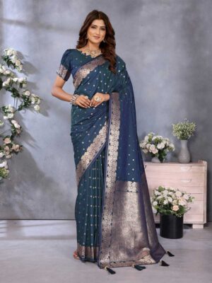 Teal Blue Color Banarasi Silk Saree