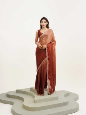 Rust Color Satin Saree