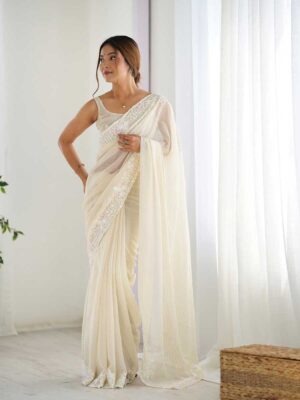 Cream Color Georgette Saree
