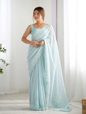 Sky Blue Color Georgette Saree