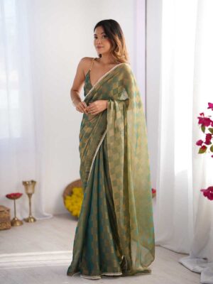 Green Color NC Chiffon Chex Saree