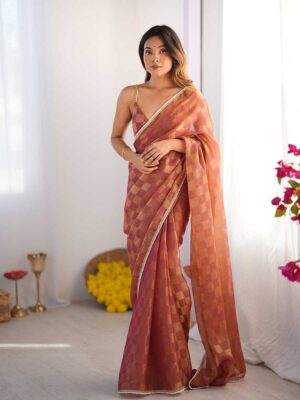 Rust Color NC Chiffon Chex Saree