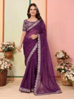 Wine Color Organza Saree