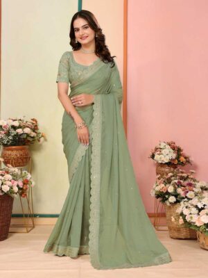Pista Color Organza Saree