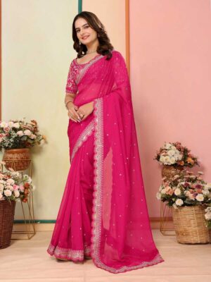 Pink Color Organza Saree