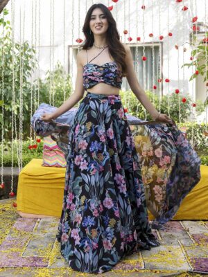 Black Color Faux Georgette Lehenga Choli