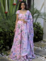 Pink Color Faux Georgette Lehenga Choli