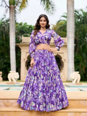 Purple Color Faux Georgette Lehenga Choli
