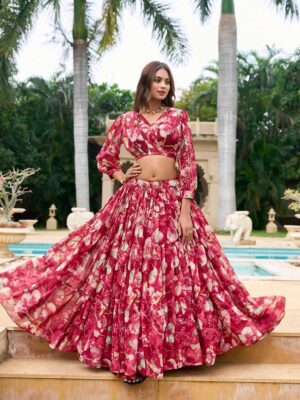 Red Color Faux Georgette Lehenga Choli