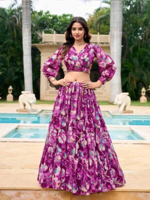 Lavender Color Faux Georgette Lehenga Choli