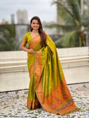 Parrot Green Color Soft Silk Saree