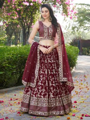 Maroon Color Dola Silk Lehenga Choli