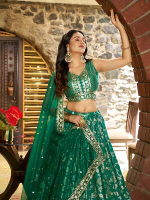 Rama Green Color Dola Silk Lehenga Choli