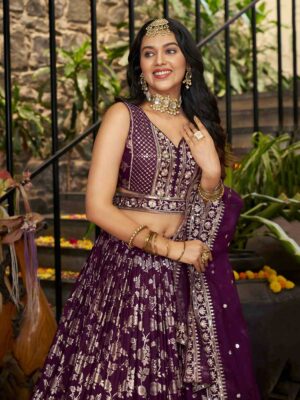 Wine Color Dola Silk Lehenga Choli