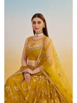 Mustard Color Butterfly Net Lehenga Choli