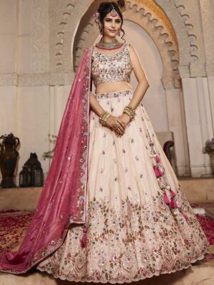 Cream Color Tissue Lehenga Choli